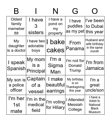 Julian's Birthday Party Bingo Card