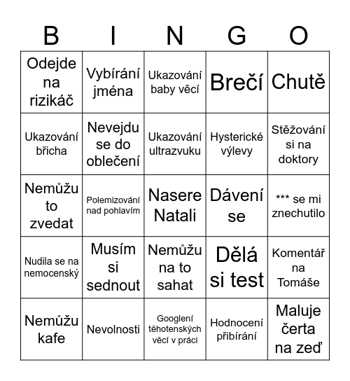 Radky těhotenské bingo Card