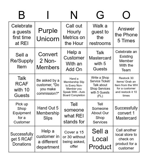 North Conway BINGO Card