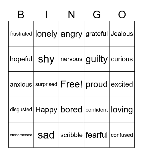 EMOTIONS Bingo Card