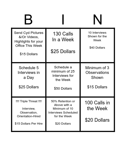 Recruiter's BINGO BLITZ Bingo Card