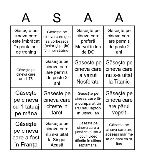 ASAA BINGO TB Bingo Card
