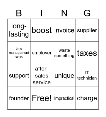 Vocabulary Bingo Card