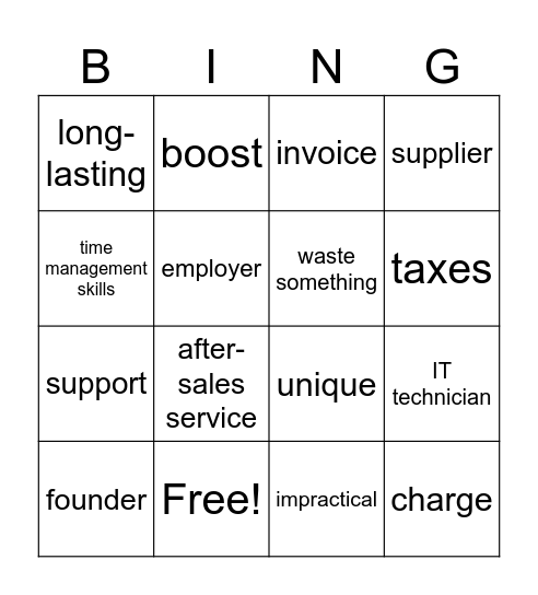 Vocabulary Bingo Card