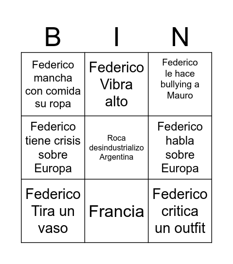 Fede Bingo Card