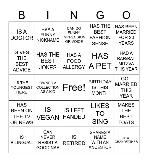 FAMILY BINGO- FIND SOMEONE WHO Bingo Card