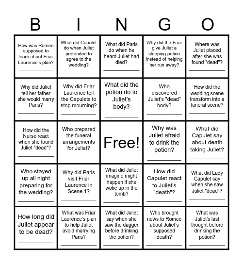 Names:__________________________ Bingo Card