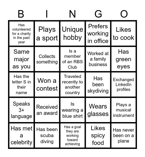 Networking Bingo Card