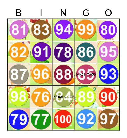 Números 76 - 100 Bingo Card