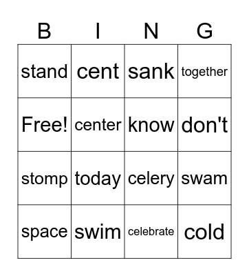 Wordo Spelling Review Bingo Card