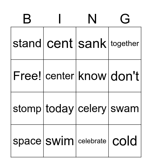 Wordo Spelling Review Bingo Card