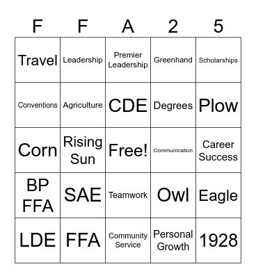 FFA Week Bingo Card