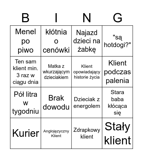Żabkowe Bingo Card