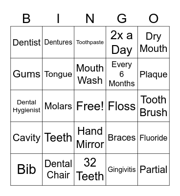 Oral Health Bingo Card