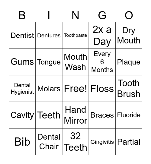 Oral Health Bingo Card