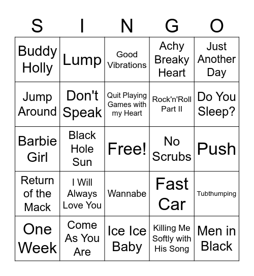 90s Bingo Card