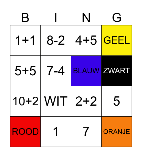 Numeri e colori Bingo Card