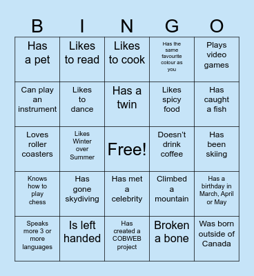 COBWEB Bingo Card