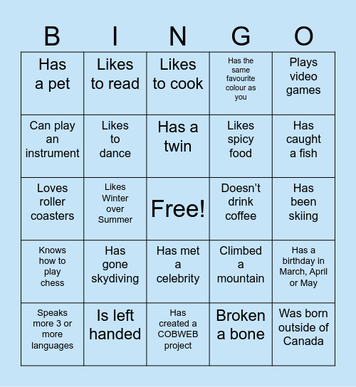 COBWEB Bingo Card