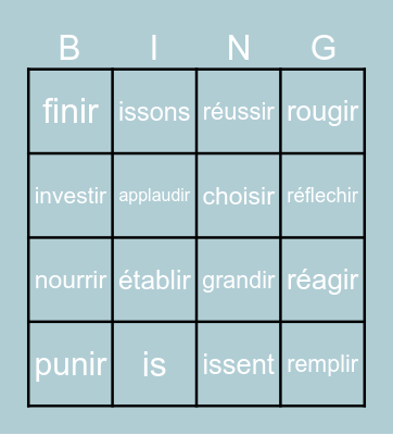 Verbs Ending in -IR Bingo Card
