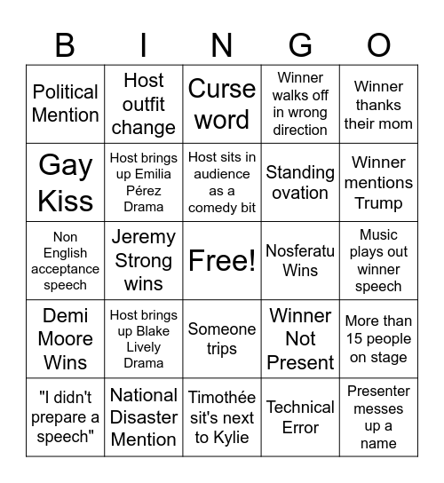 2025 OSCAR BINGO! Bingo Card