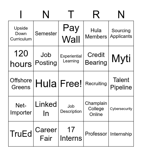 Intern Bingo Card
