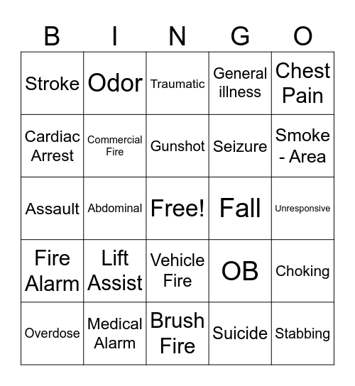 Call Type Bingo Card