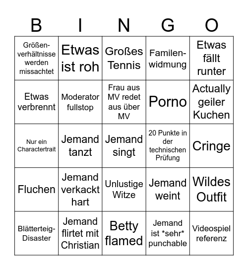 Das Große Promibacken Bingo Card