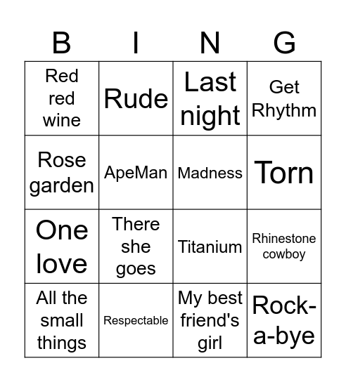 The Original Rock'n'Roll Bongo Bingo Card