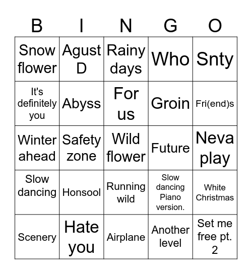 @cajole_ot7 Bingo Card