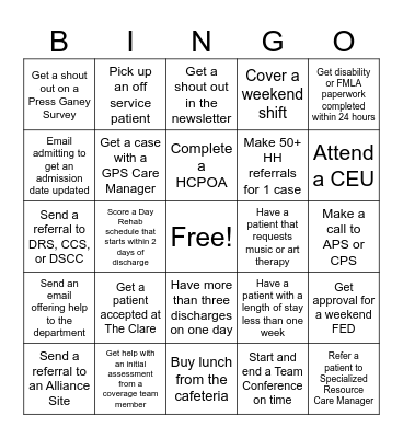 Social Work Month Bingo Card