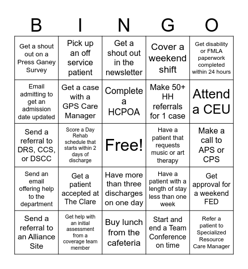 Social Work Month Bingo Card