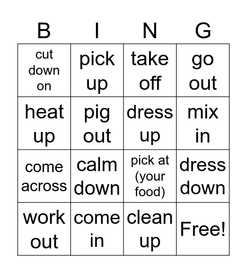Phrasal Verbs Bingo Card