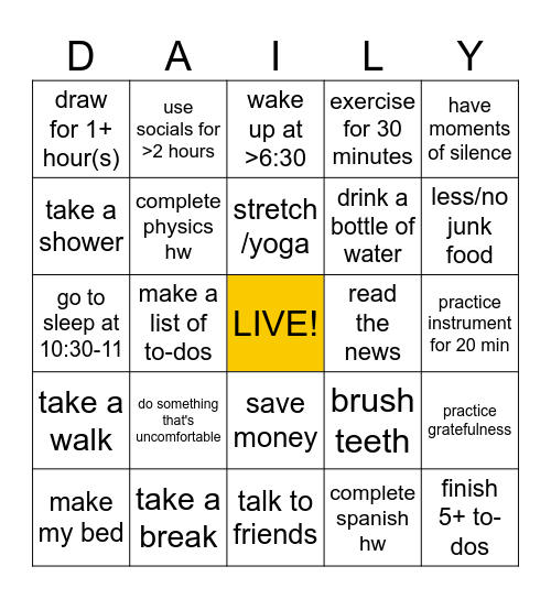 Daily TODOS Bingo Card