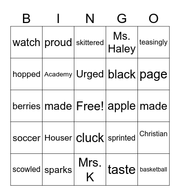 A taste of Blackberries Bingo Card