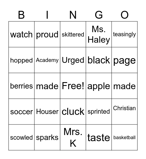 A taste of Blackberries Bingo Card