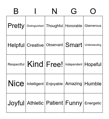 Words Bingo Card