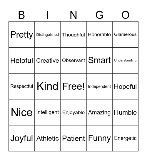 Words Bingo Card