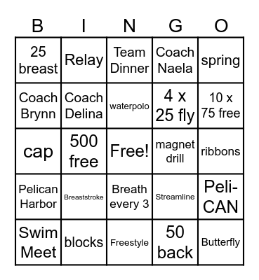 Pelican Swim Team Bingo Card