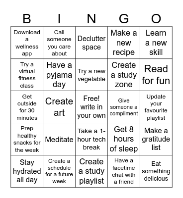 Wellness BINGO! Bingo Card