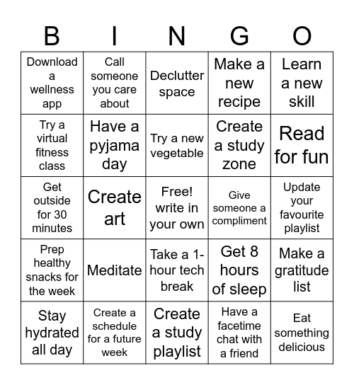 Wellness BINGO! Bingo Card