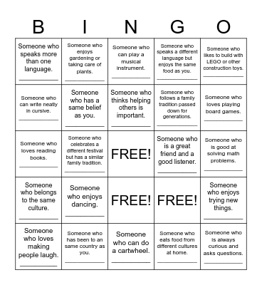 All About Us Bingo Card