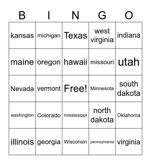 State Bingo Card