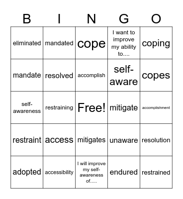 Unit 10- Social Emotional Learning Bingo Card