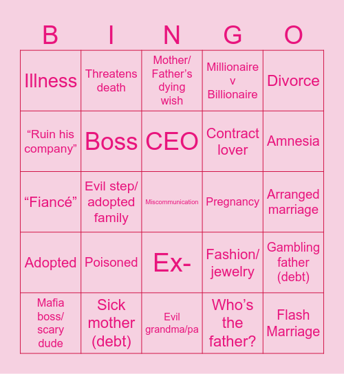 Mini Drama Bingo Card