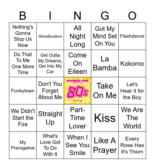 80s NUMBER ONE HITS Bingo Card