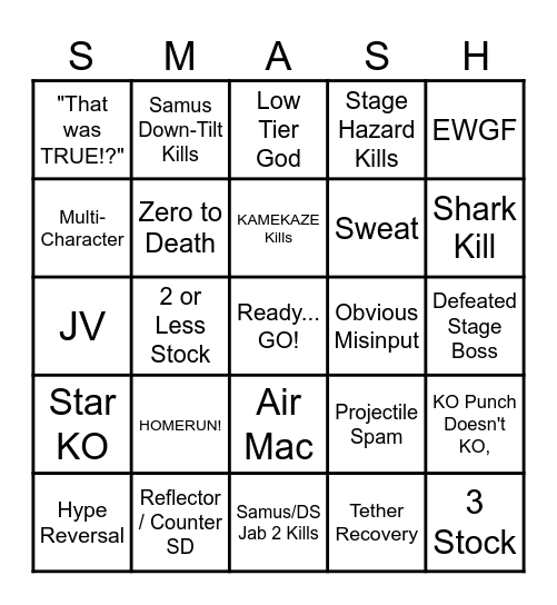 SMASH! Bingo Card