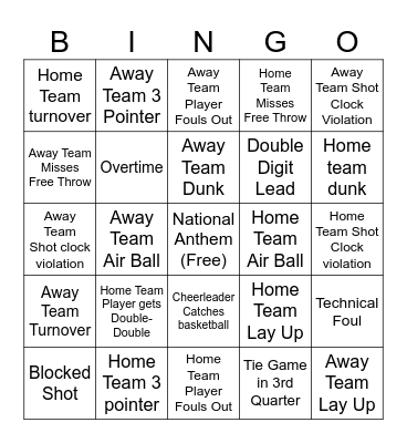 Blue Hose Basketball Bingo Card
