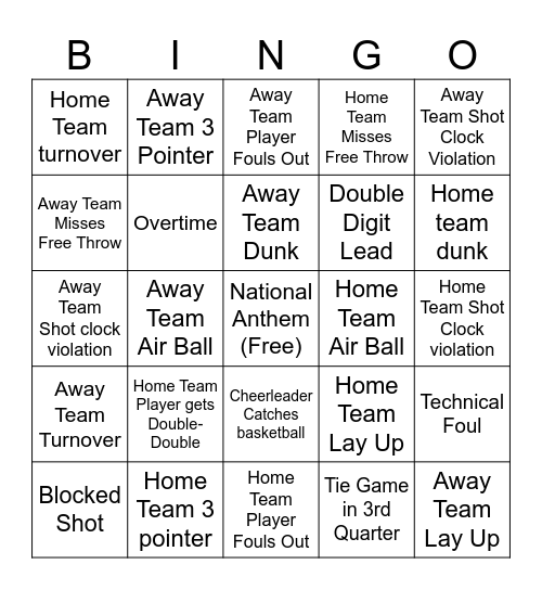 Blue Hose Basketball Bingo Card