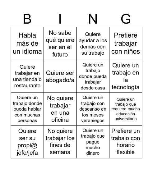 Trabajos Bingo Card